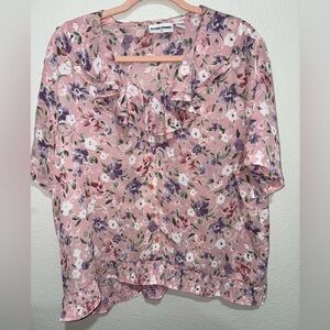 Alfred Dunner Pink Floral Ruffle Blouse